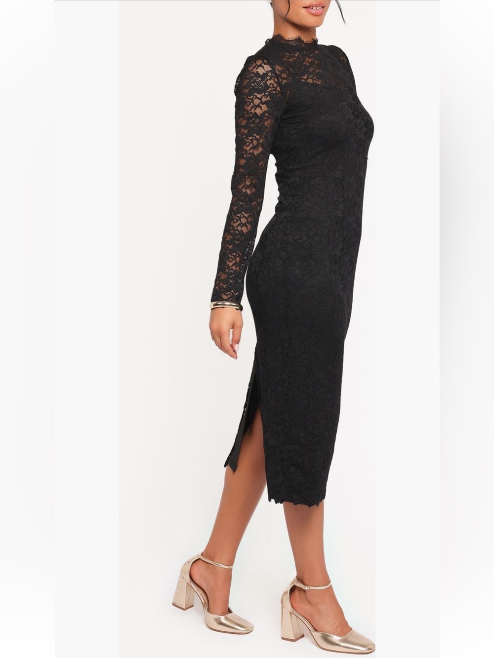 Petal & Pup Davina Black Lace Long Sleeve Midi Dress Small NWT - Picture 3 of 7